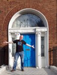 Photo of the author at a Georgian door on Mountjoy Square